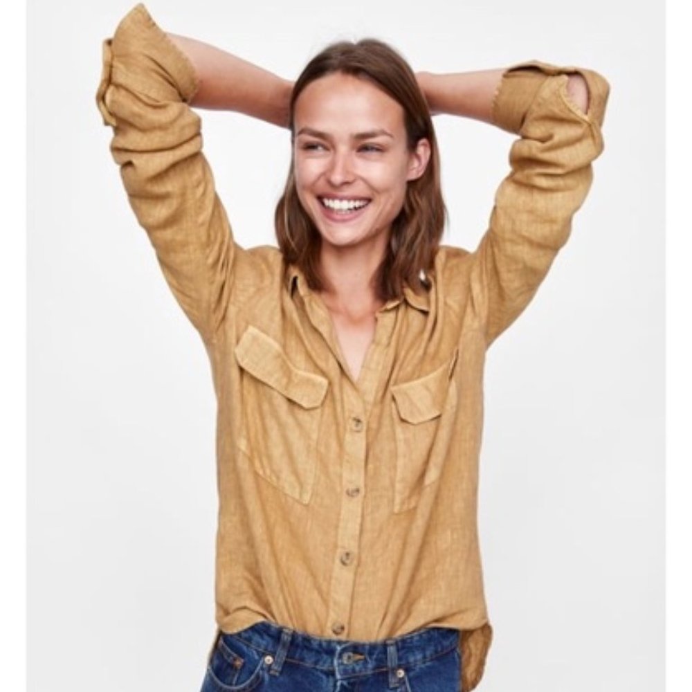 Zara Linen Tan Button Down